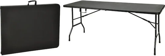 Plastic Outdoor Garden Table Foldable with Metal Frame Black 180x70x74cm