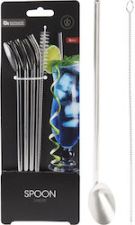 Set Paie De Băut Inox 4 Bucăți Cu Lingură De Amestecat Și Periuță De Curățare Set Paie De Băut Inox 4 Bucăți Cu Lingură De Amestecat Și Periuță De Curățare