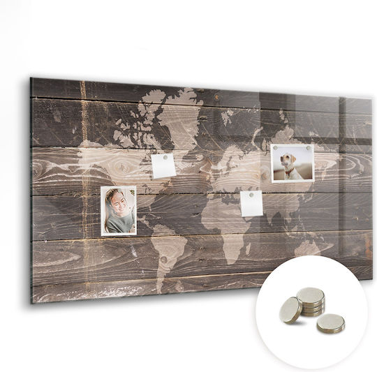 Magnetic Board World Map Wood One Magnet 120x60