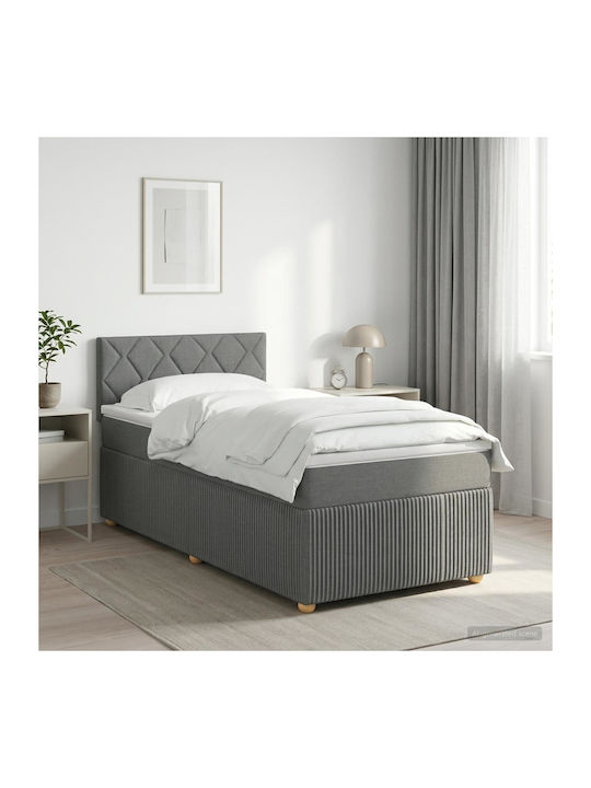 vidaXL Single Upholstered Fabric Bed Dark Grey ...