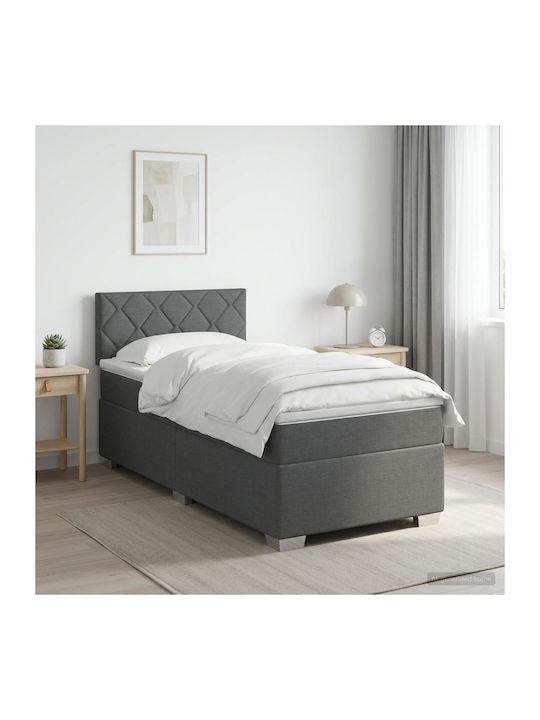 King Size Upholstered Fabric Bed Dark Grey with...