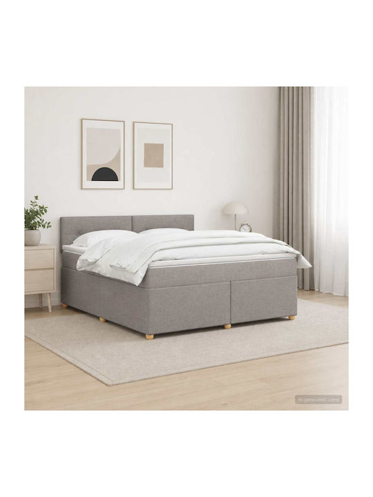 King Size Bed Upholstered with Fabric Taupe wit...