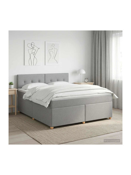 King Size Upholstered Bed with Fabric Light Gre...