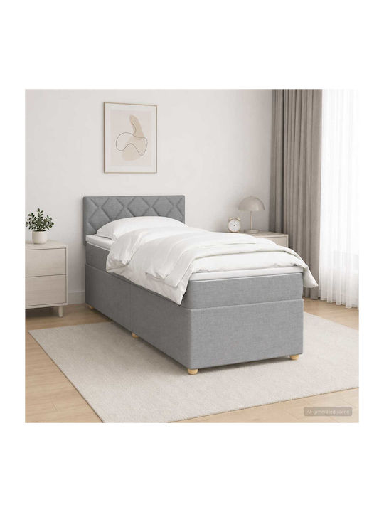 Single Upholstered Bed with Fabric Light Grey w...