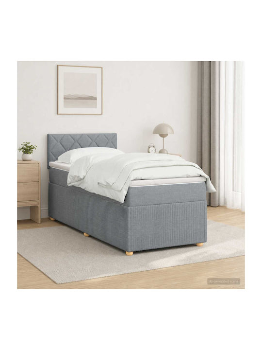 Ein Einzelbett Mit Stoffbezug Hellgrau Mit Latt...