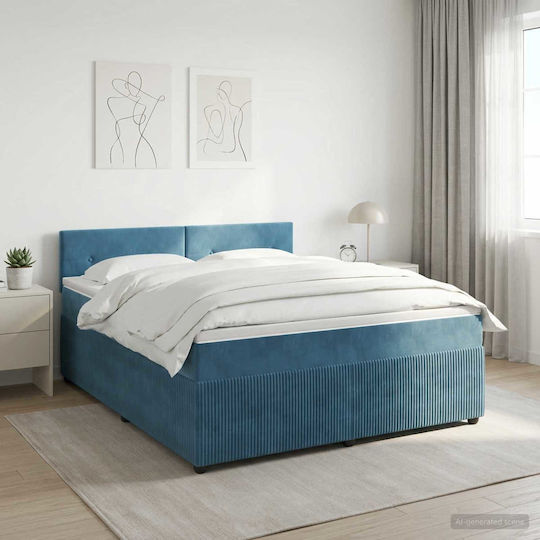 Doppelbett Mit Samt Dunkelblau Mit Lattenrost & Matratze 140x190cm