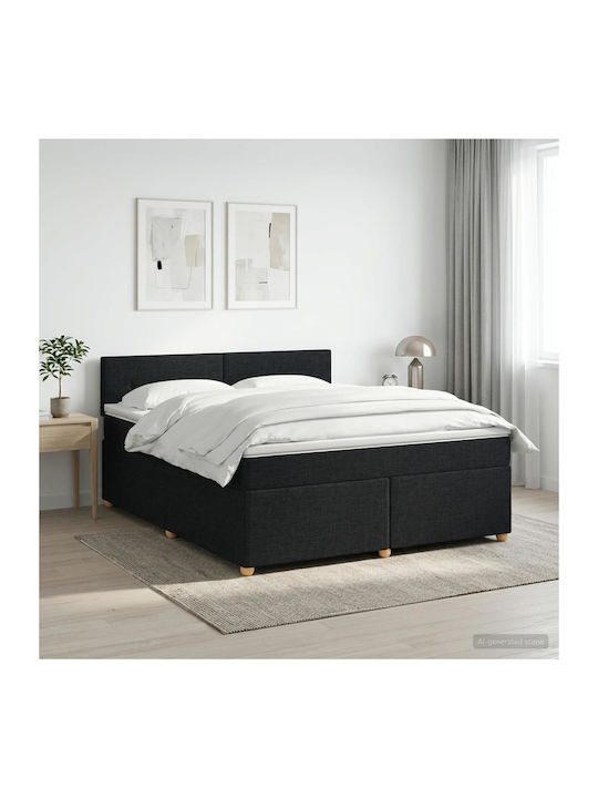King Size Upholstered Fabric Bed Black with Sla...