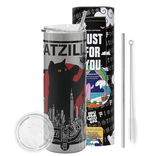 Koupakoupa Catzilla Thermos Stainless Steel BPA Free 600ml Silver with Straw and Handle