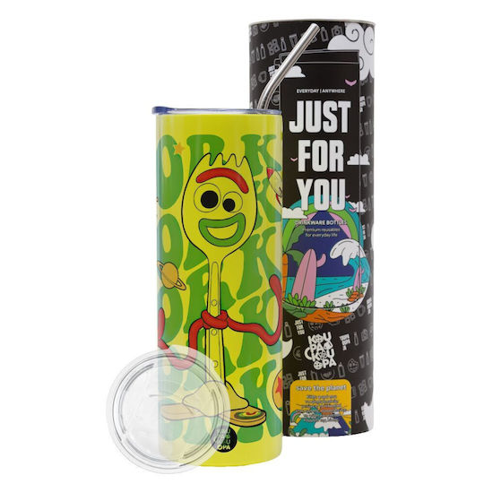 Koupakoupa Forky Thermos Stainless Steel BPA Free 600ml Neon Yellow with Straw and Handle