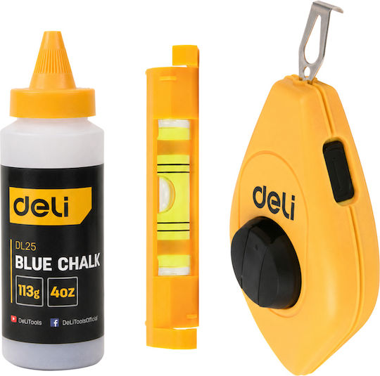 Deli Chalk Line Set Dl25 Blue Powder & Level 30m