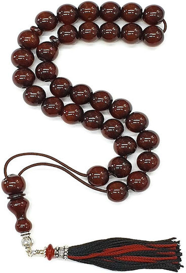 Roloi Komboloi Worry Beads with 33 Beads Made of Mastic Length 39cm Brown