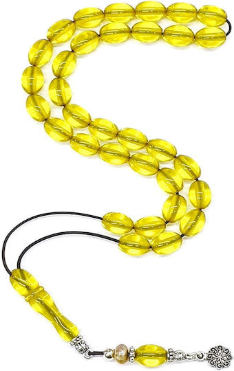 Roloi Komboloi Worry Beads with 33 Beads Made of Mastic Length 34cm Yellow
