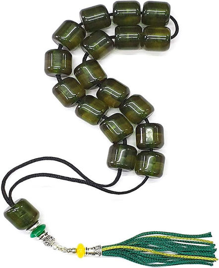 Roloi Komboloi Worry Beads with 17 Beads Made of Resin Length 33cm Green