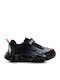 Kids Sneakers with Hoop & Loop Closure & Lights Black