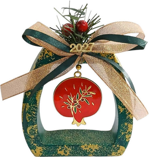 Kalliopi Silver Handmade Hanging New Year's Lucky Charm Pomegranate Green Ceramic 2027 11x12cm
