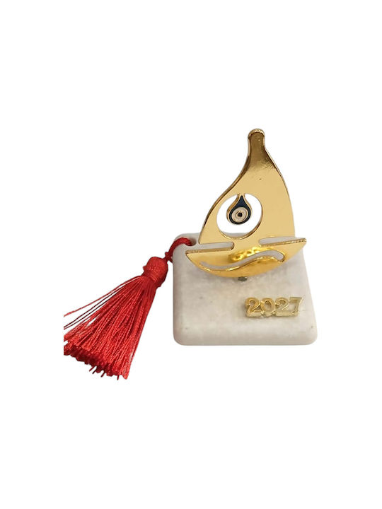 Kalliopi Silver Neujahrs Glücksbringer Tischplatte Boot Gold aus Stein 2027 5x7cm