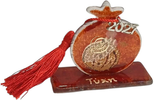 Kalliopi Silver Handmade Tabletop New Year's Lucky Charm Red Pomegranate Made of Glass 2027 5.5x7cm