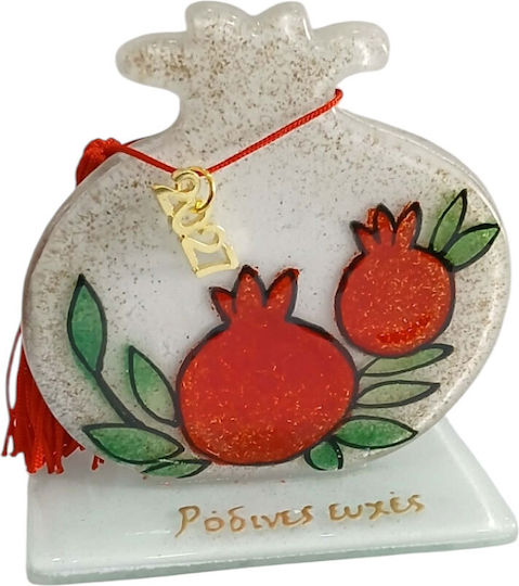 Kalliopi Silver Handmade Tabletop New Year's Lucky Charm Pomegranate White Glass 2027 9x10cm