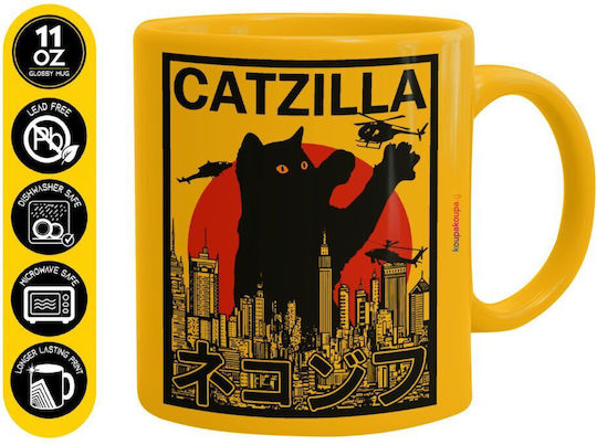 Koupakoupa Catzilla Κούπα Κεραμική Κίτρινη 330ml