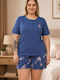 Asel Summer Women's Pajama Set Cotton Blue