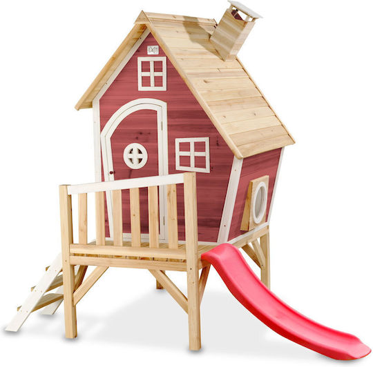 Exit Toys Wooden Kids Playhouse with Slide Red