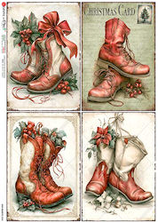Decoupage Rice Paper Christmas Boots Old-objects 0060 22x32cm