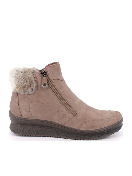 Imac Leather Women's Ankle Boots with Fur Beige