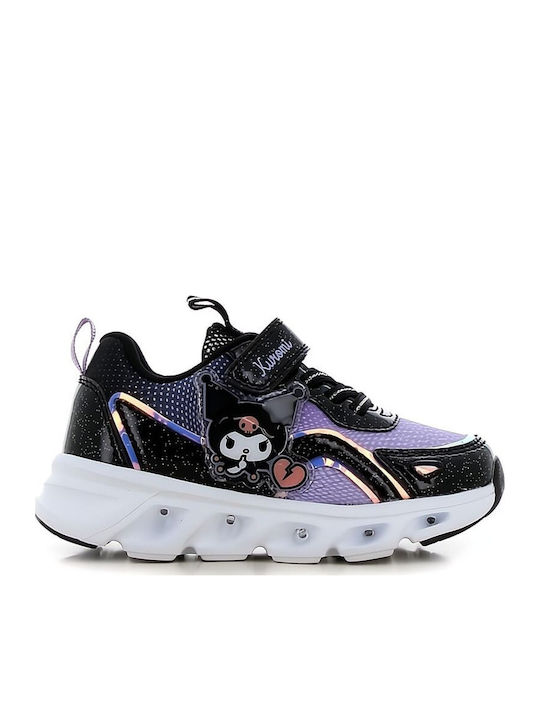 Kids Sneakers with Hoop & Loop Closure and Lights Black