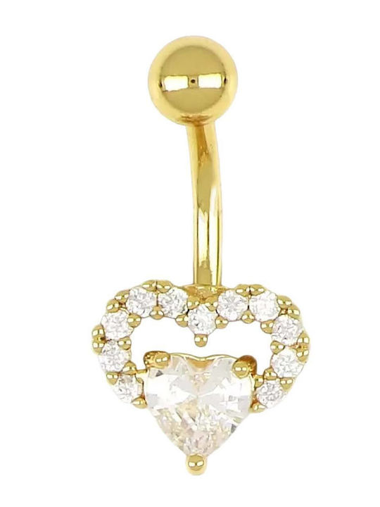 Poco Loco Обеца за Пиърсинг за Пъп от Позлатена Стомана 10 x 1.6mm Бяла