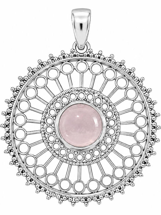 Polytimo Hängendes Talisman mit Steinen aus Rosa Vergoldetem Silber Rosa