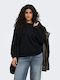 Damen Bluse Baumwolle Langärmelig Schwarze