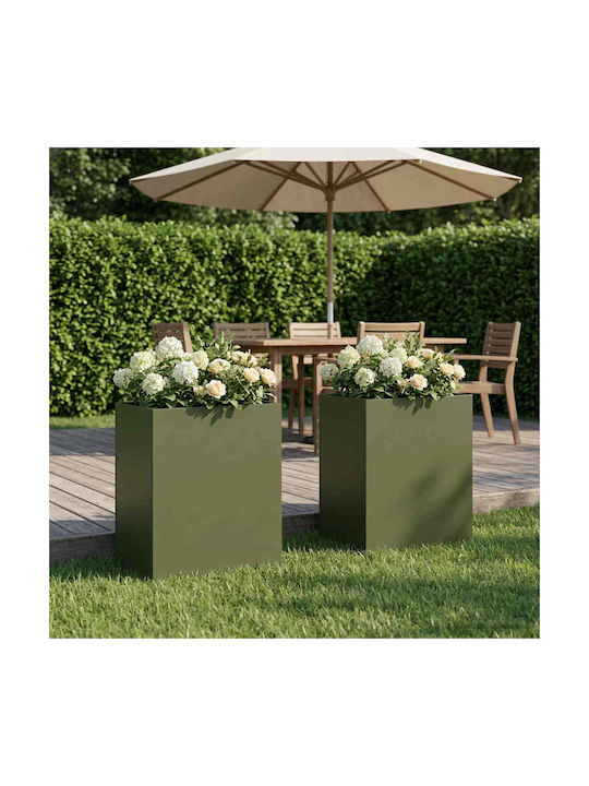 vidaXL Set of 2 Metallic Planters Olive Green 40cm