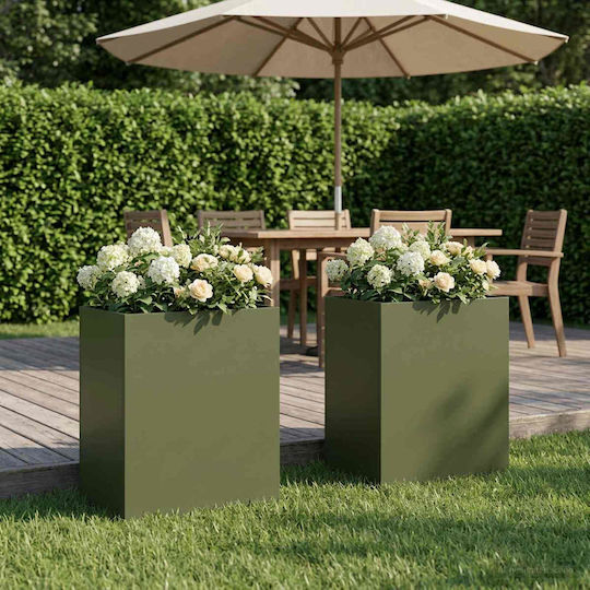 vidaXL Set of 2 Metallic Planters Olive Green 40cm