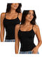 Women's T-Shirts Black with Spaghetti Strap 2Pack