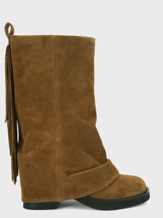 Suede Damen Stiefeletten Orange