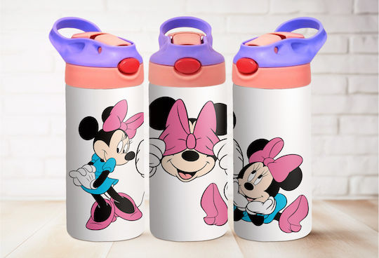 Stainless Steel Cap Kids Water Bottle Thermos with Straw Purple 360ml