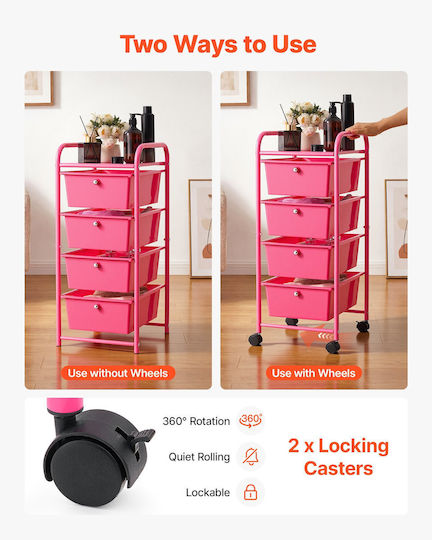 Vevor Kitchen Trolley Metallic 4 Tier Pink