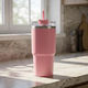 TnS Thermos Bottle Stainless Steel 600ml Pink with Straw