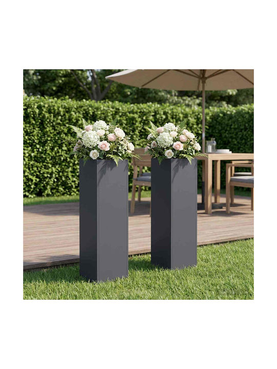 vidaXL Set 2 Metallische Pflanzgefäße Anthrazit 20x75cm