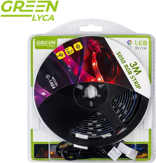 Green Lyca LED Strip USB 5V Green Light 3m SMD5050 Type with Power Supply