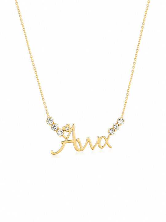 Ioannis Kosmima Necklace Name In 14K Gold With Zircon