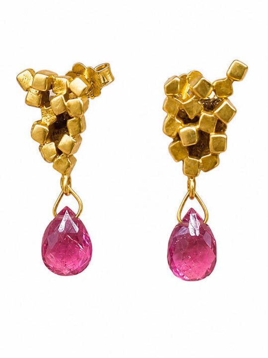 Ios Dangle Earrings Made of 18K Gold with Pink Stones
