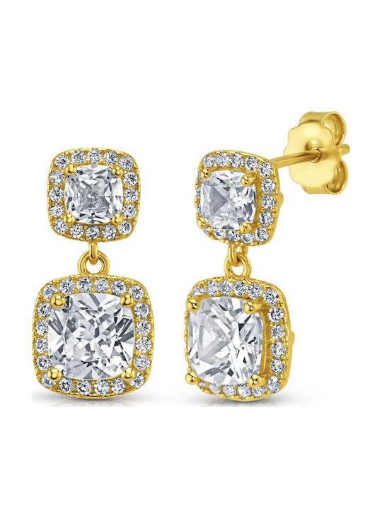 Kontopoulos Silver Gold Plated Dangle Earrings with Stones