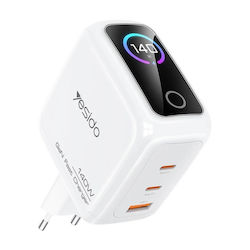 Yesido GaN Wireless Charger with USB-A Port and 2 USB-C Ports 140W White (YC114)