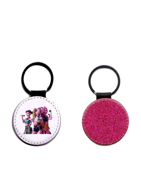 Breloc Rotund Din Piele Kpop Demon Hunters Sclipici Fuchsia