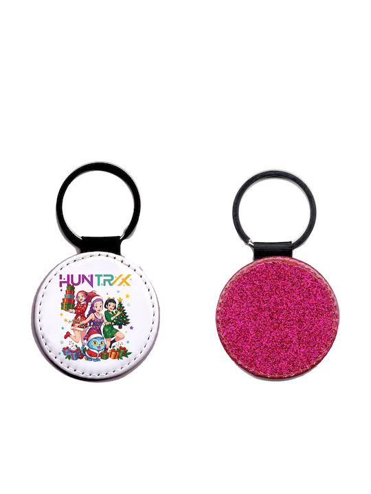 Leather Round Keychain Kpop Demon Hunters Glitter Fuchsia
