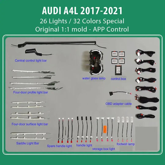 Diq Ambient Audi A4l Laser 8w Mod 2017-2021 Digital Iq Ambient Light Audi A4l Mod 2017-2025 26 Lights