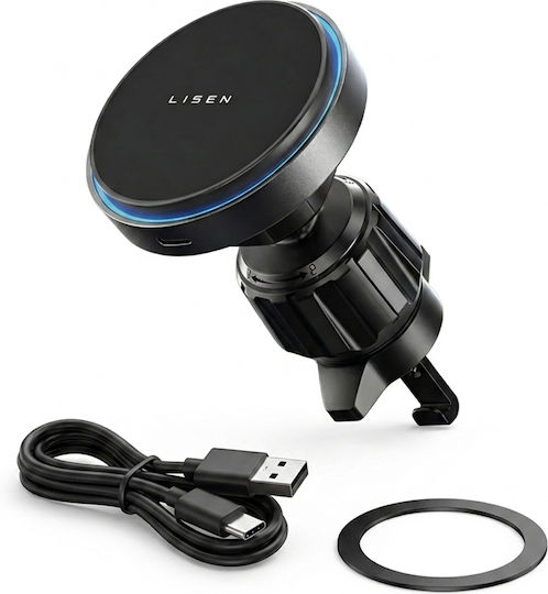 Lisen Car Mobile Mount with Magnet & Wireless Charging 15W Black