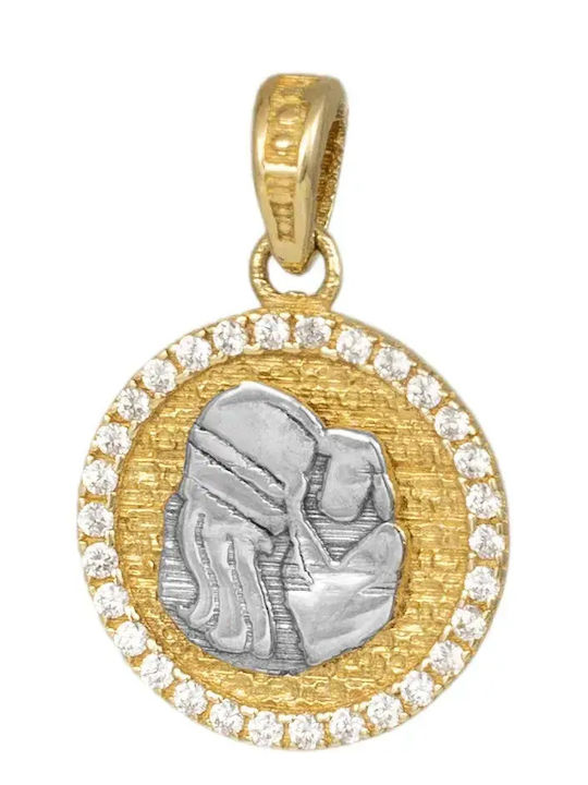 Hängende Charms Tierkreiszeichen Wassermann aus Weißgold 9K mit Zirkon