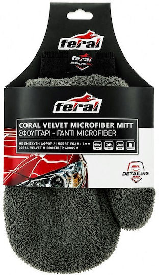 Special Car Wash Glove Feral Detailing Pro 26x20cm Coral Velvet 400gsm Foam Reinforcement
